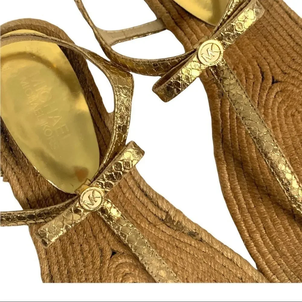 MICHAEL Michael Kors Josie Metallic Gold Python Effect Thong Sandal
